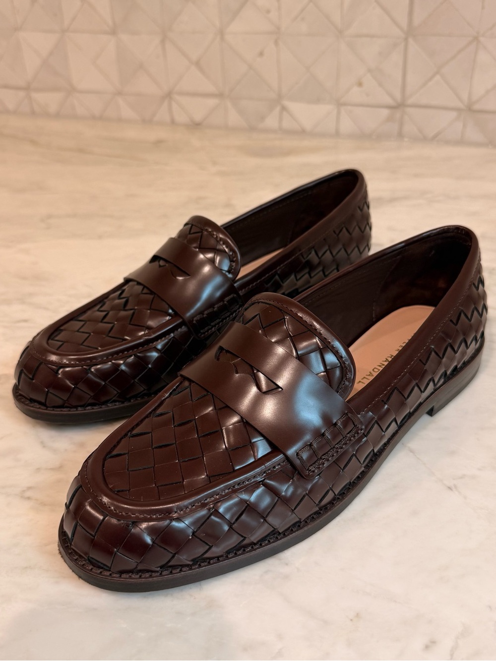 Loeffler Randall Woven Penny Loafers in Dark Brown